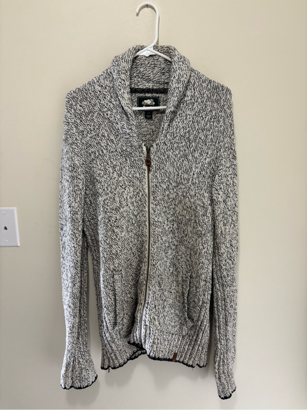Roots Canada Full-Zip Shawl Collar Speckled Salt & Pepper Knit Cardigan